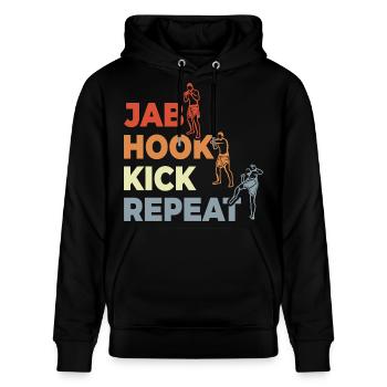 Jab Hook Kick Repeat - Stanley/Stella Unisex Bio-Hoodie CRUISER  - Schwarz - Vorne - Alina (178cm) & Michal (187cm)