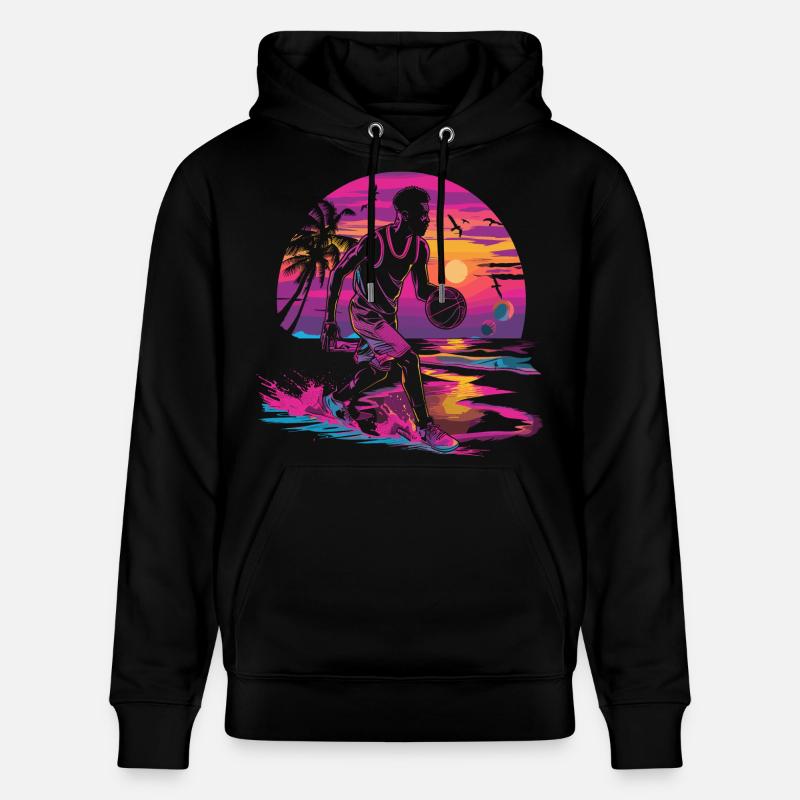 Basket-ball Synthwave - Sweat à capuche bio CRUISER Stanley/Stella Unisexe - noir