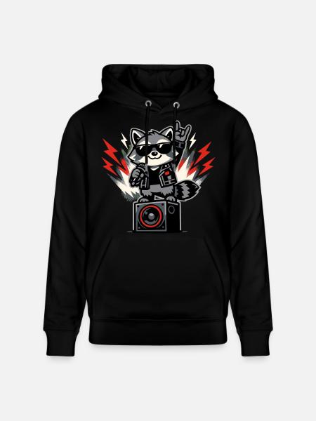 Retro Raccoon Rock Music Gift - Stanley/Stella CRUISER Unisex Organic Hoodie - black