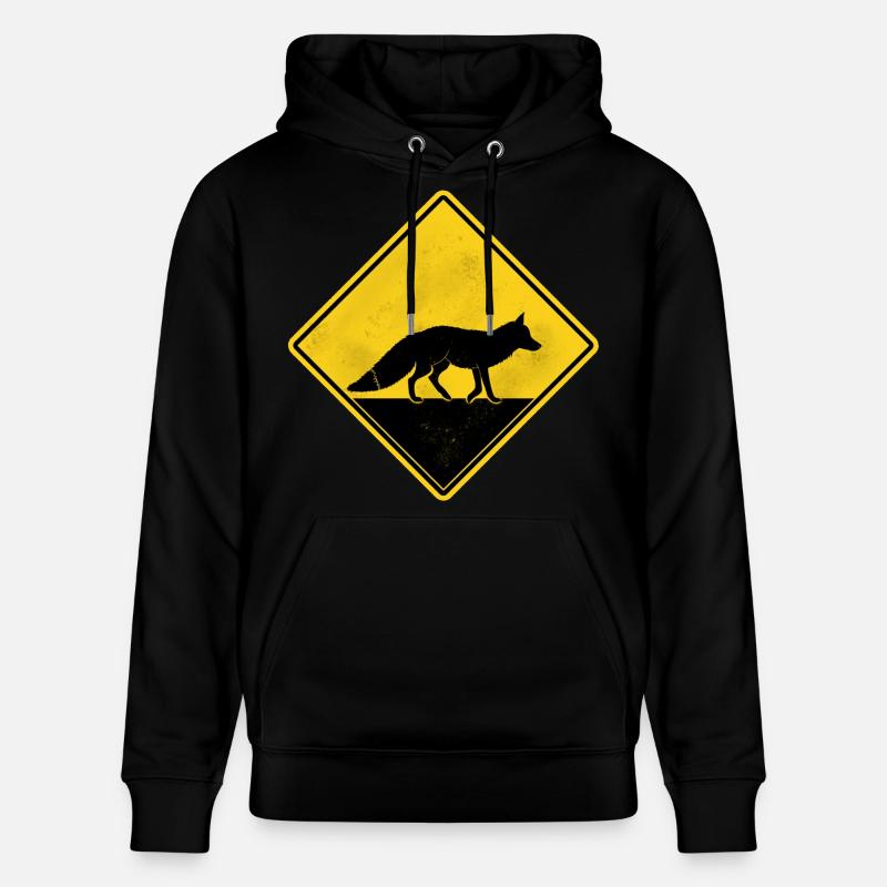 Renard panneau de signalisation jaune - Sweat à capuche bio CRUISER Stanley/Stella Unisexe - noir