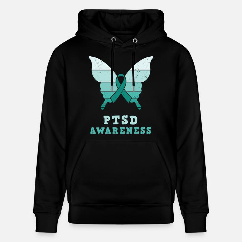 Papillon Ptsd Sensibilisation Ruban sarcelle - Sweat à capuche bio CRUISER Stanley/Stella Unisexe - noir