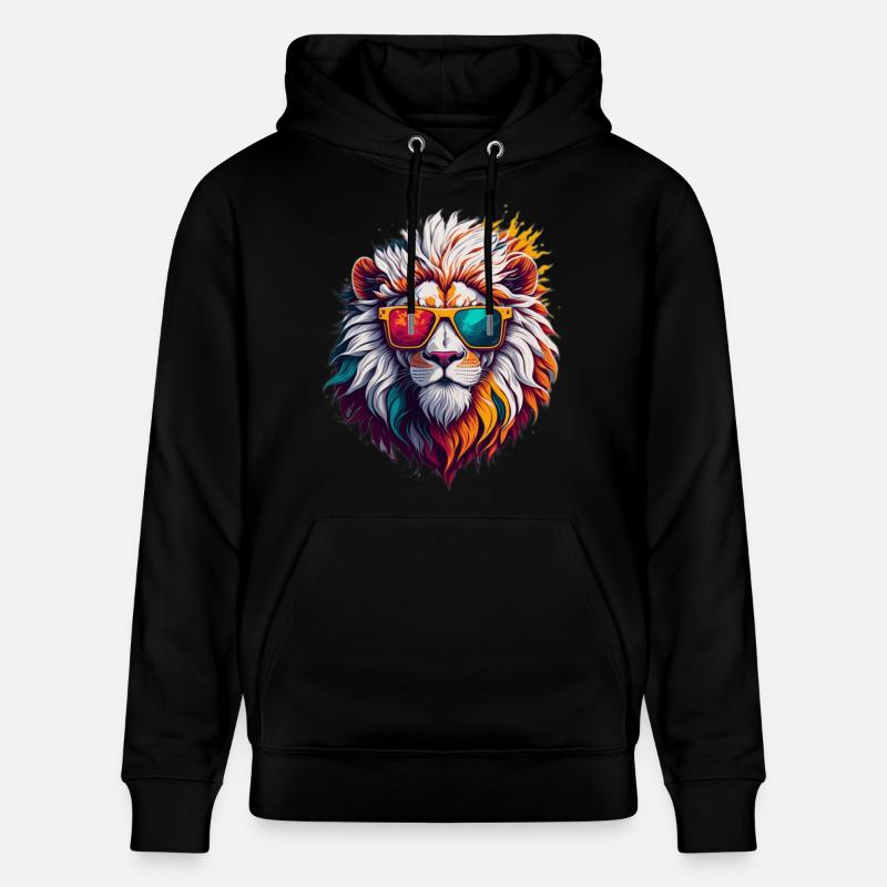 Lion à lunettes de soleil néon - Sweat à capuche bio CRUISER Stanley/Stella Unisexe - noir