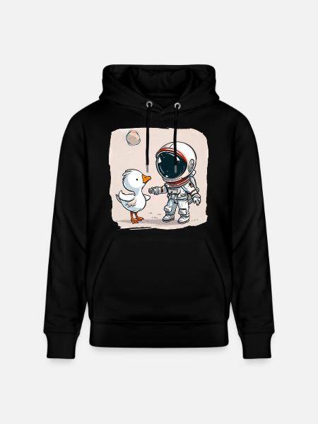Cute Astronaut and Goose Cartoon Design | Space - Stanley/Stella CRUISER Unisex Organic Hoodie - black