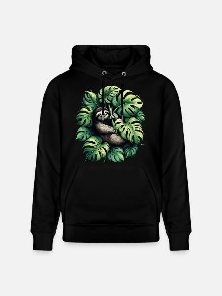 Monstera deliciosa sloth gift - Stanley/Stella CRUISER Unisex Organic Hoodie - black