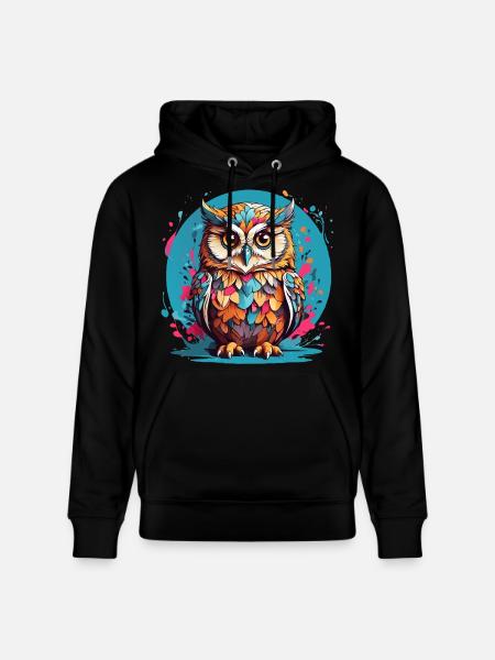 Liebenswerte Eule auf Farbklecksen - Stanley/Stella Unisex Bio-Hoodie CRUISER - Schwarz