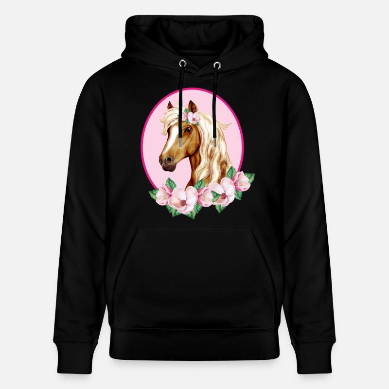 Romantisches braunes Pferd - Blüten rosa - Stanley/Stella Unisex Bio-Hoodie CRUISER - Schwarz