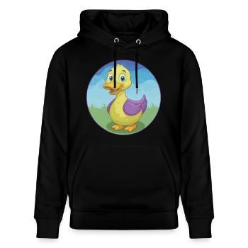 canard mignon kawaii dessin animé clipart animal de compagnie - Sweat à capuche bio CRUISER Stanley/Stella Unisexe - noir - Devant - Alina (178cm) & Michal (187cm)