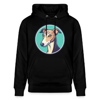 Whippet Hund Rasse Cartoon Figur Kawaii Clipart - Stanley/Stella Unisex Bio-Hoodie CRUISER  - Schwarz - Vorne - Alina (178cm) & Michal (187cm)