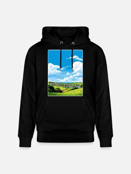 Crantock Cornwall England Travel Poster Souvenir - Stanley/Stella CRUISER Unisex Organic Hoodie - black