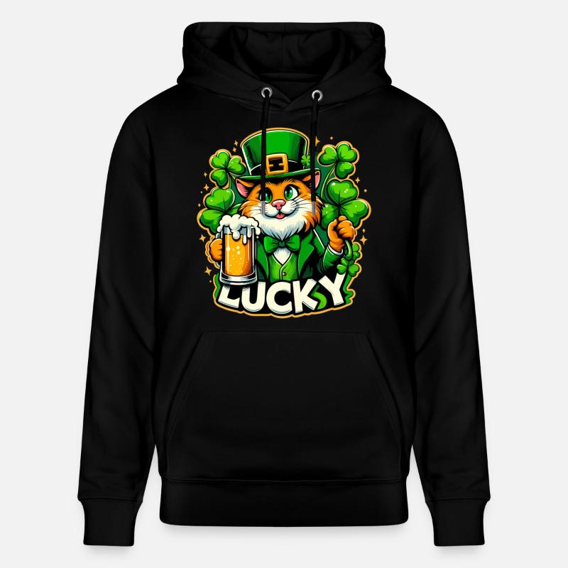 Saint-Patrick Leprechaun Cat Happy - Sweat à capuche bio CRUISER Stanley/Stella Unisexe - noir