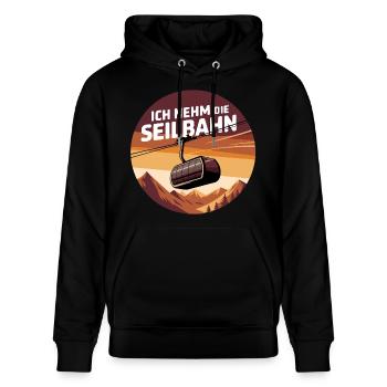 Seilbahn Spruch - Stanley/Stella Unisex Bio-Hoodie CRUISER  - Schwarz - Vorne - Alina (178cm) & Michal (187cm)