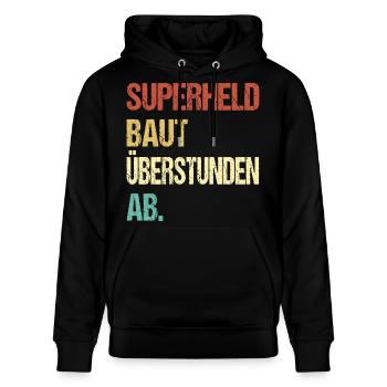 Superheld Baut Überstunden Ab Büro Humor - Stanley/Stella Unisex Bio-Hoodie CRUISER  - Schwarz - Vorne - Alina (178cm) & Michal (187cm)
