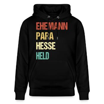 Ehemann Papa Sachse Held Vintage Design - Stanley/Stella Unisex Bio-Hoodie CRUISER  - Schwarz - Vorne - Alina (178cm) & Michal (187cm)