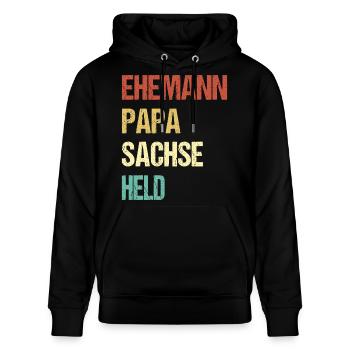 Sachse Papa Ehemann Held - Stanley/Stella Unisex Bio-Hoodie CRUISER  - Schwarz - Vorne - Alina (178cm) & Michal (187cm)
