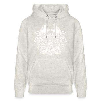 Nordisch Wolf Thor Hammer Wikinger Symbol - Stanley/Stella Unisex Bio-Hoodie CRUISER  - Beige meliert - Vorne - Alina (178cm) & Michal (187cm)