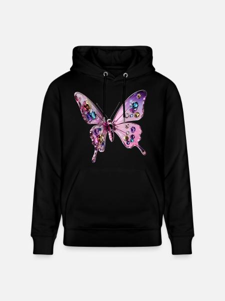 3d Glamour Butterfly - Chrome & Glitter - Stanley/Stella CRUISER Unisex Organic Hoodie - black