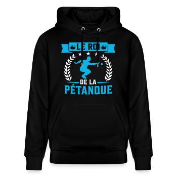 Der König des Pétanque-Bowlings - Stanley/Stella Unisex Bio-Hoodie CRUISER  - Schwarz - Vorne - Alina (178cm) & Michal (187cm)