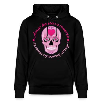 Amor hasta la muerte – Pink Love Skull Sugarskull - Stanley/Stella Unisex Bio-Hoodie CRUISER  - Schwarz - Vorne - Alina (178cm) & Michal (187cm)