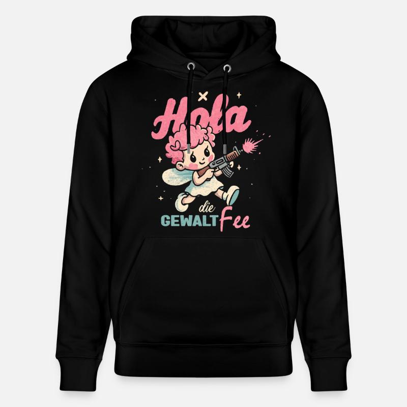 Hallo Gewaltfee - Pinker Engel mit Waffe - Stanley/Stella Unisex Bio-Hoodie CRUISER  - Schwarz