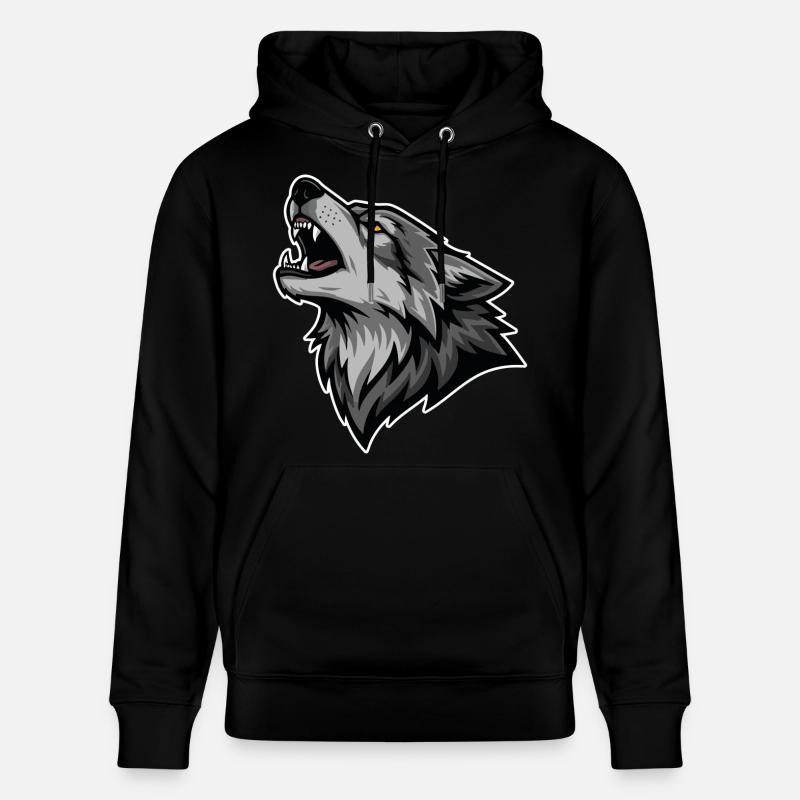 Grauer Wolf heult Wildmond-Wolf-Logo - Stanley/Stella Unisex Bio-Hoodie CRUISER  - Schwarz