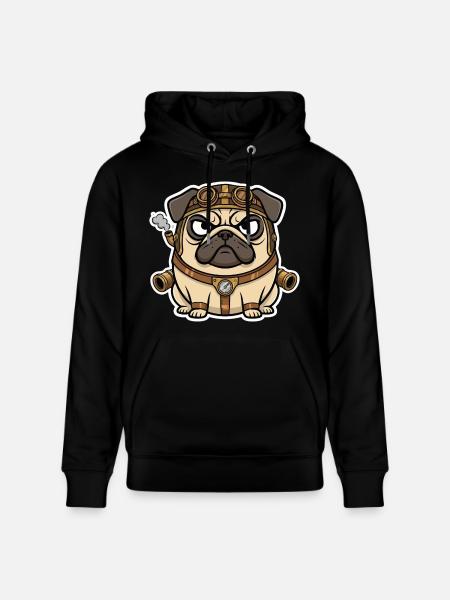 Pug Dog Steampunk Steam Booster - Stanley/Stella CRUISER Unisex Organic Hoodie - black