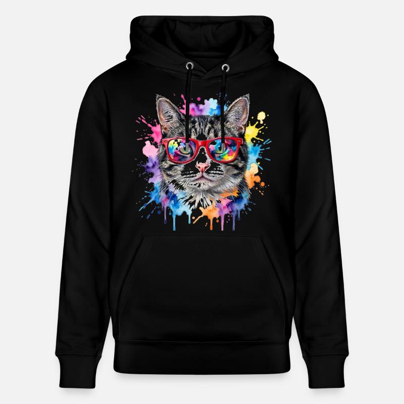 Katzengesicht im Regenbogen-Aquarell Geschenk - Stanley/Stella Unisex Bio-Hoodie CRUISER  - Schwarz
