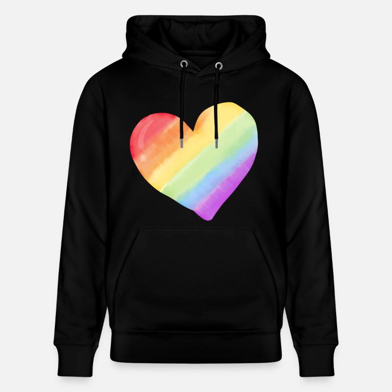 Cœur aquarelle arc-en-ciel - Sweat à capuche bio CRUISER Stanley/Stella Unisexe - noir