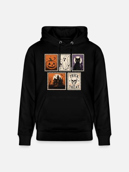 Halloween Spooky Stamps Fantôme Chat Fantôme - Sweat à capuche bio CRUISER Stanley/Stella Unisexe - noir
