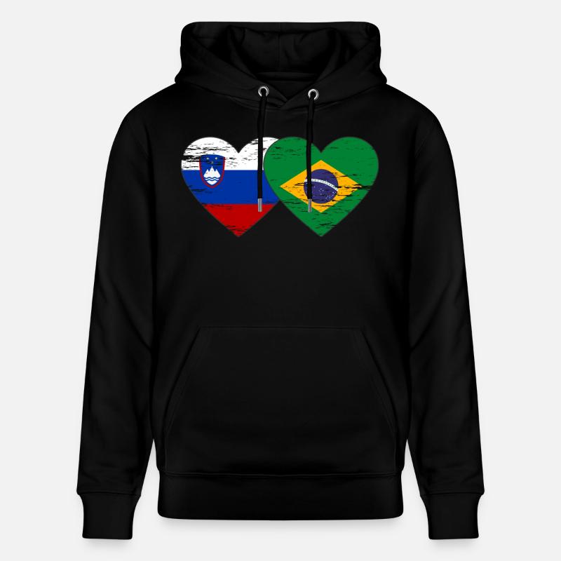 Slovénie Brésil drapeau coeur utilisé - Sweat à capuche bio CRUISER Stanley/Stella Unisexe - noir