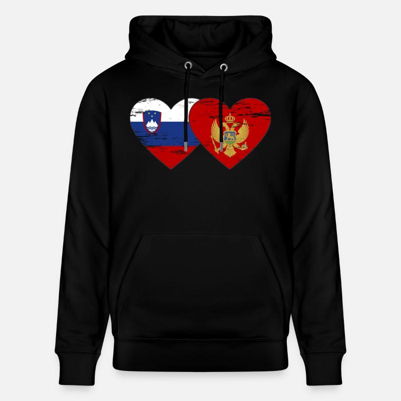 Slovénie Monténégro Drapeau Coeur utilisé - Sweat à capuche bio CRUISER Stanley/Stella Unisexe - noir