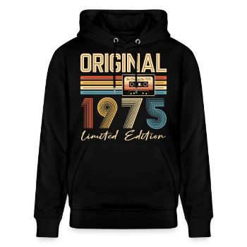 50. Geburtstag 50 Jahre Original 1975 - Stanley/Stella Unisex Bio-Hoodie CRUISER  - Schwarz - Vorne - Alina (178cm) & Michal (187cm)