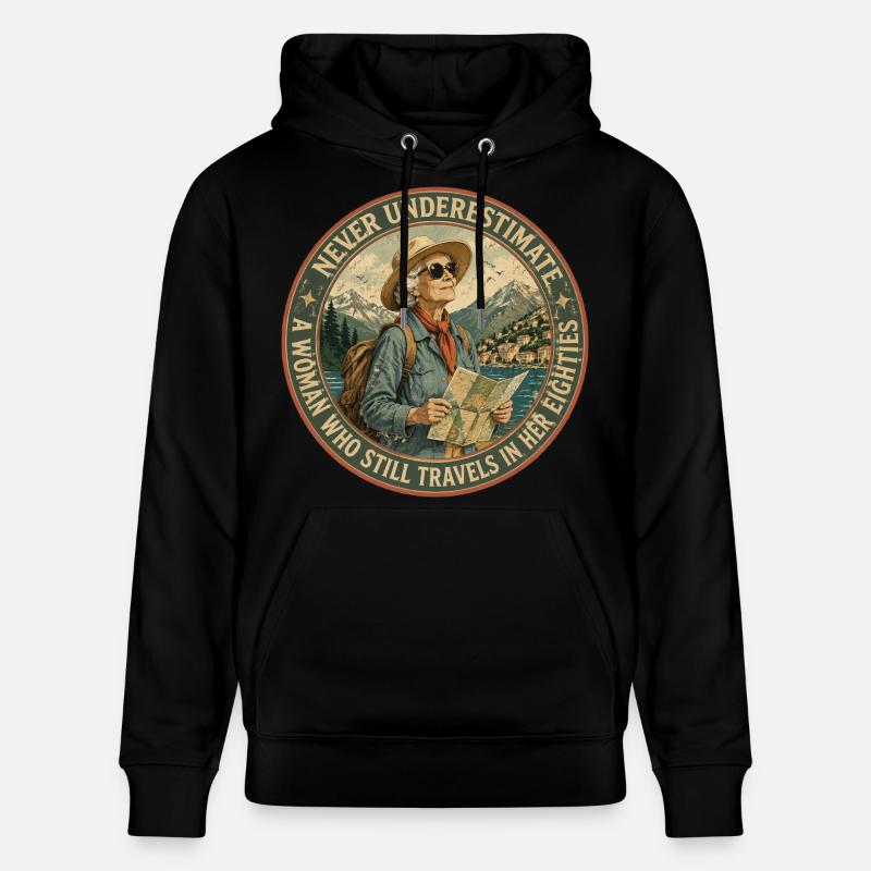 Baroudeuse de 80 ans : L'Aventure Continue - Sweat à capuche bio CRUISER Stanley/Stella Unisexe - noir