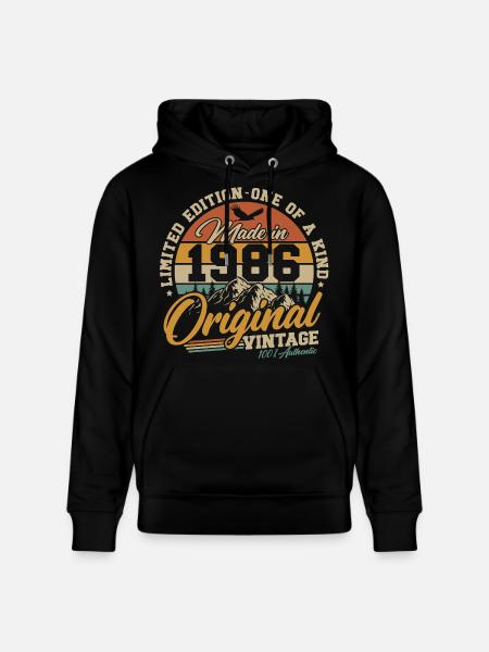 1986 Vintage Fødselsdagsgave Retro - Stanley/Stella CRUISER økologisk unisex-hoodie - sort