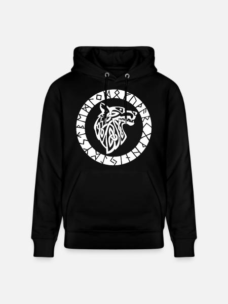 Viking emblem of the white wolf - Stanley/Stella CRUISER Unisex Organic Hoodie - black
