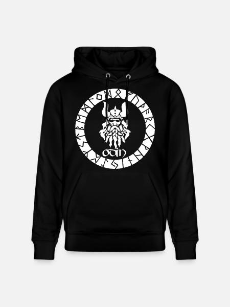 Dieu Odin et runes vikings blanches - Sweat à capuche bio CRUISER Stanley/Stella Unisexe - noir