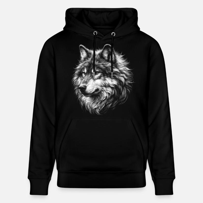 Motif Portrait Loup Mystique - Sweat à capuche bio CRUISER Stanley/Stella Unisexe - noir
