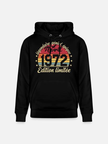 1972 April Birthday April 1972 - Stanley/Stella CRUISER Unisex Organic Hoodie - black
