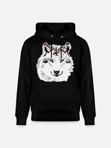 White wolf blue eyes - Stanley/Stella CRUISER Unisex Organic Hoodie - black