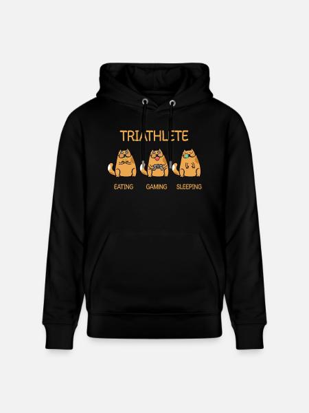 Triathlete - Eating Gaming Sleeping - Cat - Stanley/Stella CRUISER Unisex Organic Hoodie - black