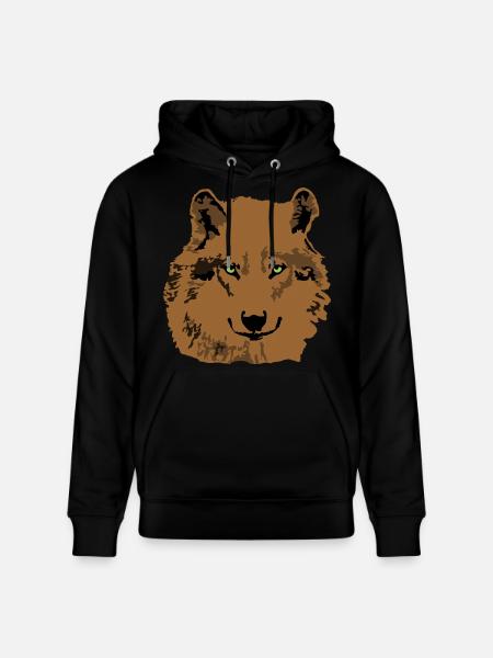 Wolf brown green eyes - Stanley/Stella CRUISER Unisex Organic Hoodie - black