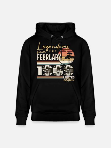 February 1969 Birthday 1969 Legends February - Stanley/Stella CRUISER Unisex Organic Hoodie - black