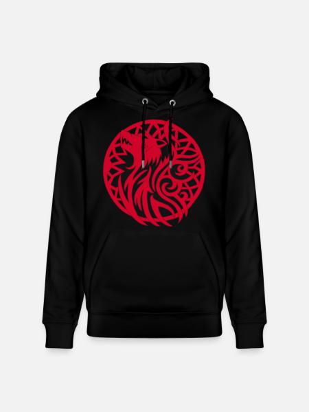 Red Wolf and Lucky Talisman - Stanley/Stella CRUISER Unisex Organic Hoodie - black