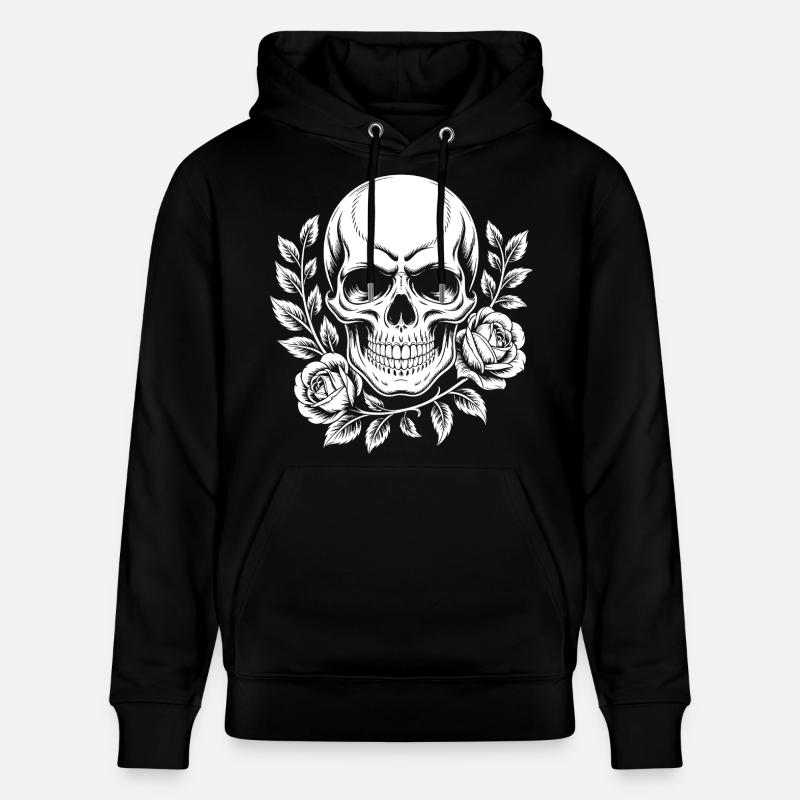 Crâne monochrome avec branche de rose - Sweat à capuche bio CRUISER Stanley/Stella Unisexe - noir