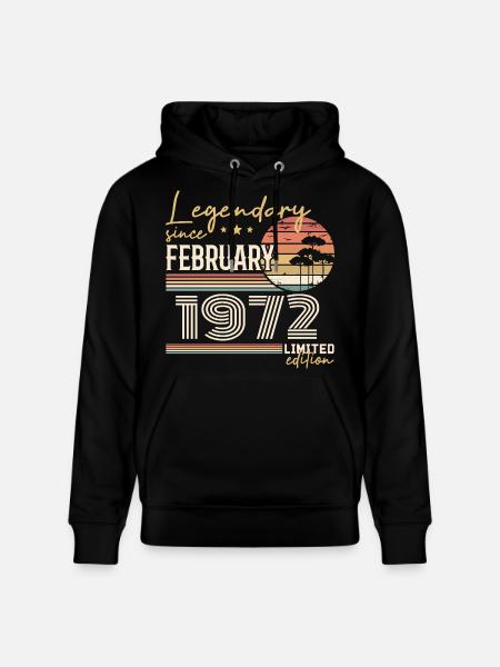 Février 1972 anniversaire 1972 légendes Février - Sweat à capuche bio CRUISER Stanley/Stella Unisexe - noir