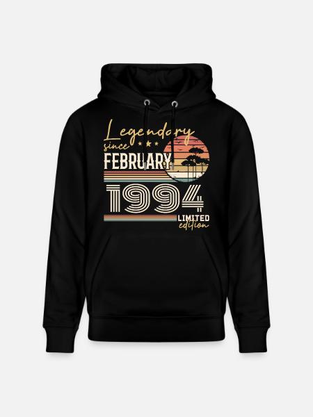 Février 1994 anniversaire 1994 légendes Février - Sweat à capuche bio CRUISER Stanley/Stella Unisexe - noir