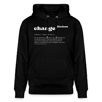 change_liscious: Pivot to Potential - WHITE - Stanley/Stella Unisex Bio-Hoodie CRUISER  - Schwarz - Vorne - Alina (178cm) & Michal (187cm)