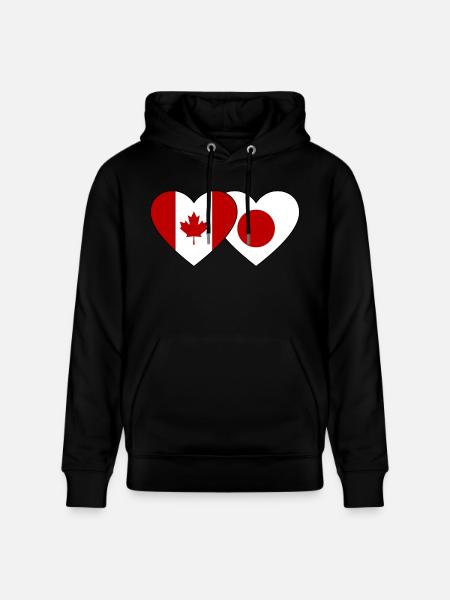 Canada Japan Flag Heart - Stanley/Stella CRUISER Unisex Organic Hoodie - black