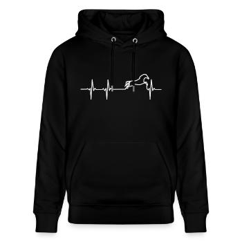 Herzschlag eines Reiters – Pferdeliebe im Rhythmus - Stanley/Stella Unisex Bio-Hoodie CRUISER  - Schwarz - Vorne - Alina (178cm) & Michal (187cm)
