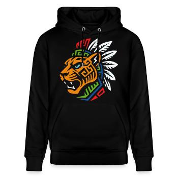 Tribal Tiger – Kraftvolles Ethno Design - Stanley/Stella Unisex Bio-Hoodie CRUISER  - Schwarz - Vorne - Alina (178cm) & Michal (187cm)