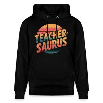 Teacher-saurus 14 - Stanley/Stella Unisex Bio-Hoodie CRUISER  - Schwarz - Vorne - Alina (178cm) & Michal (187cm)